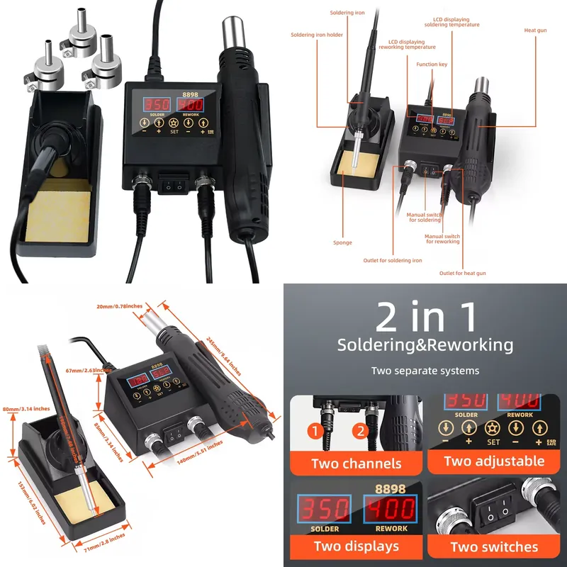 60W LED Digital Display Hot Ai - Smd Rework Station Hot Air Soldering 2 In 1 recension och pris