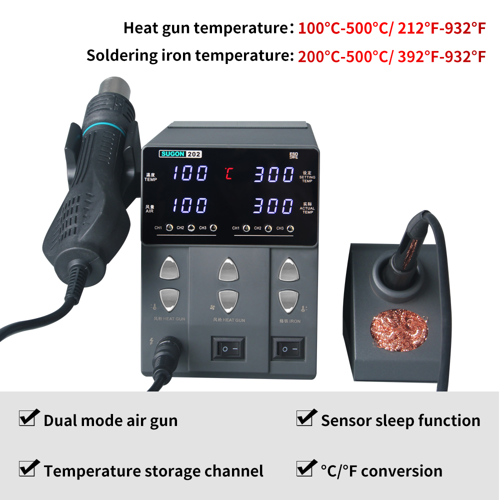 SUGON-202 760W 2 IN 1 Solderin - Smd Rework Station Hot Air Soldering 2 In 1 recension och pris